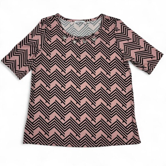 Notations Tops - Notations Pink + Black Embellished Top | L